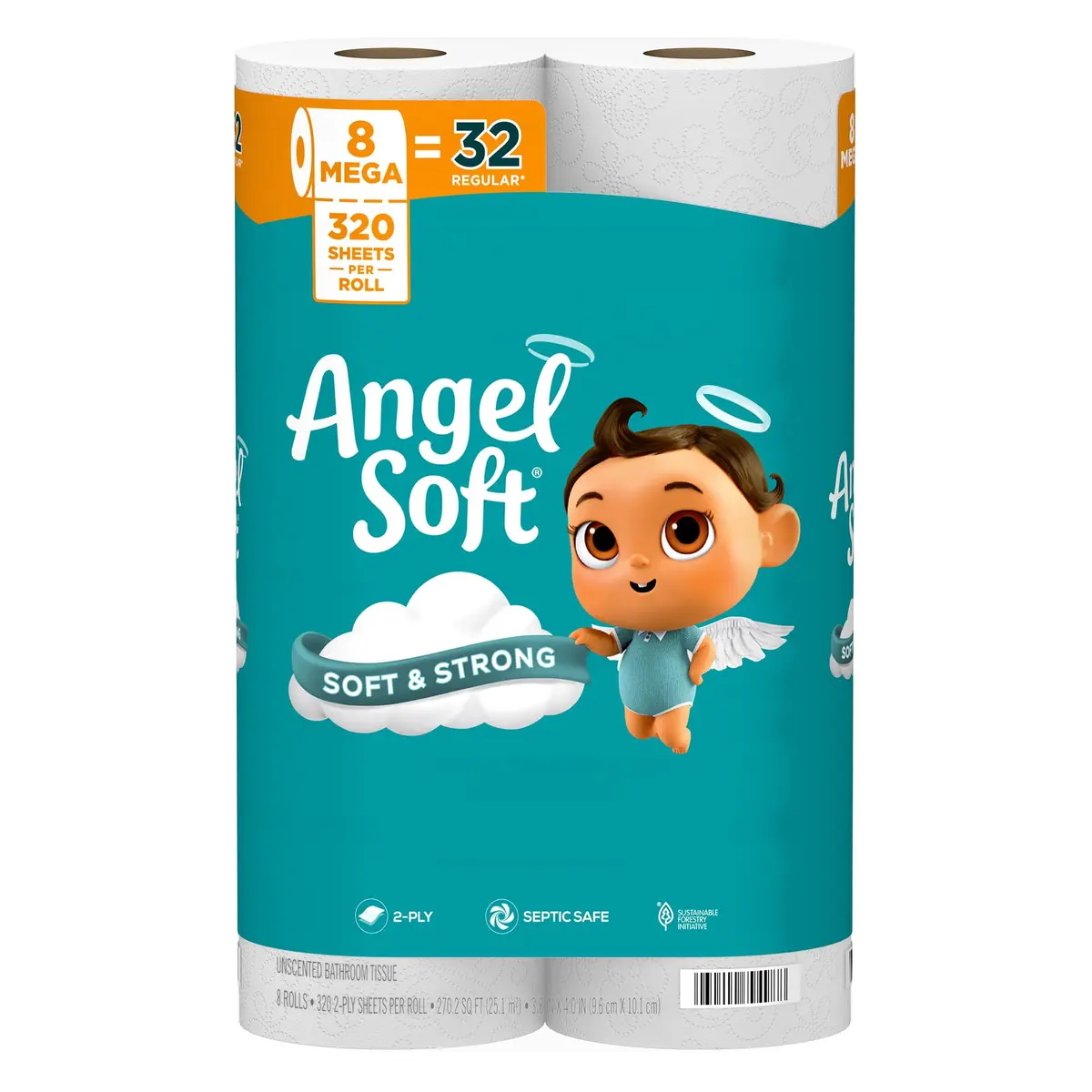 Angel Soft Toilet Paper Bulk Bathroom Tissue, 8 Mega Rolls (320 Sheets Each) | Soft, Strong, Septic Safe - main product image