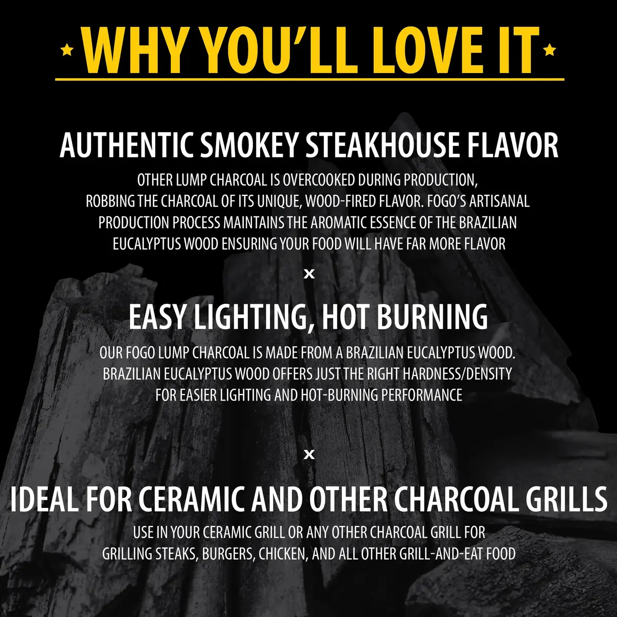 FOGO Brazilian Blend Hardwood Lump Charcoal 17.6lb Bag | Restaurant Quality, Natural, Large Sized Lump for Grilling & Smoking - view 5