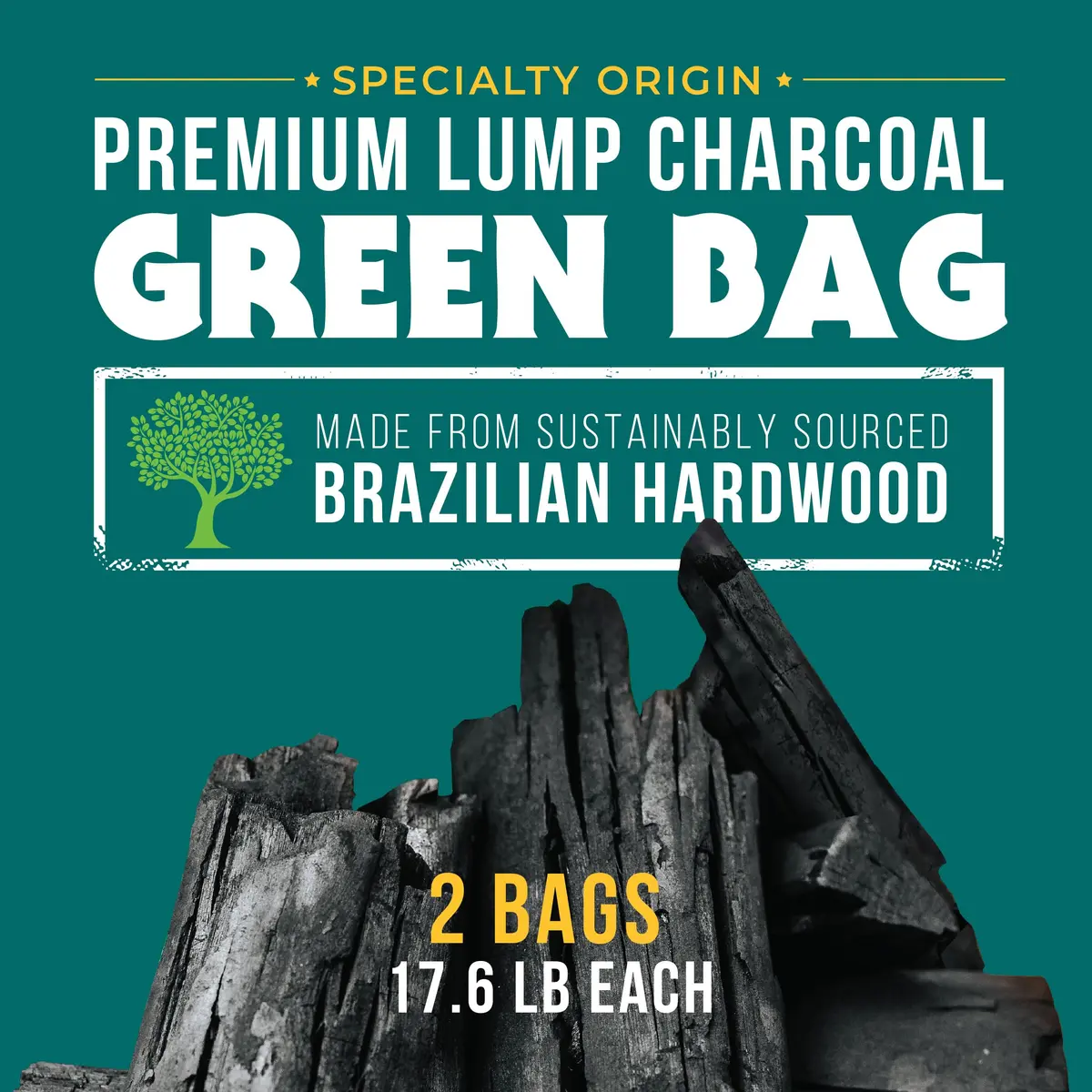 FOGO Brazilian Blend Hardwood Lump Charcoal 17.6lb Bag | Restaurant Quality, Natural, Large Sized Lump for Grilling & Smoking - view 2