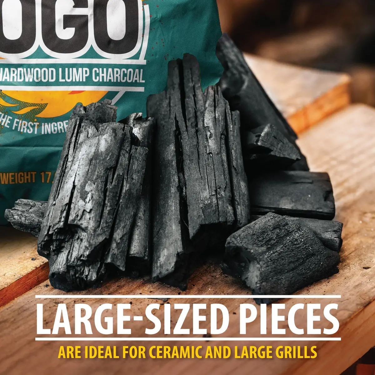 FOGO Brazilian Blend Hardwood Lump Charcoal 17.6lb Bag | Restaurant Quality, Natural, Large Sized Lump for Grilling & Smoking - view 3