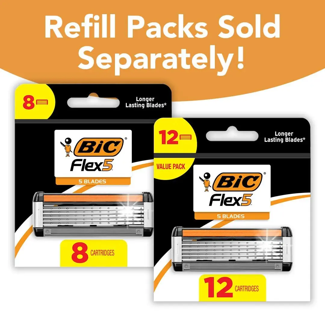 BIC Flex 5 Men's Refillable 5-Blade Razor with 7 Cartridges & Edging Blade | 91 Shaves Total - view 7