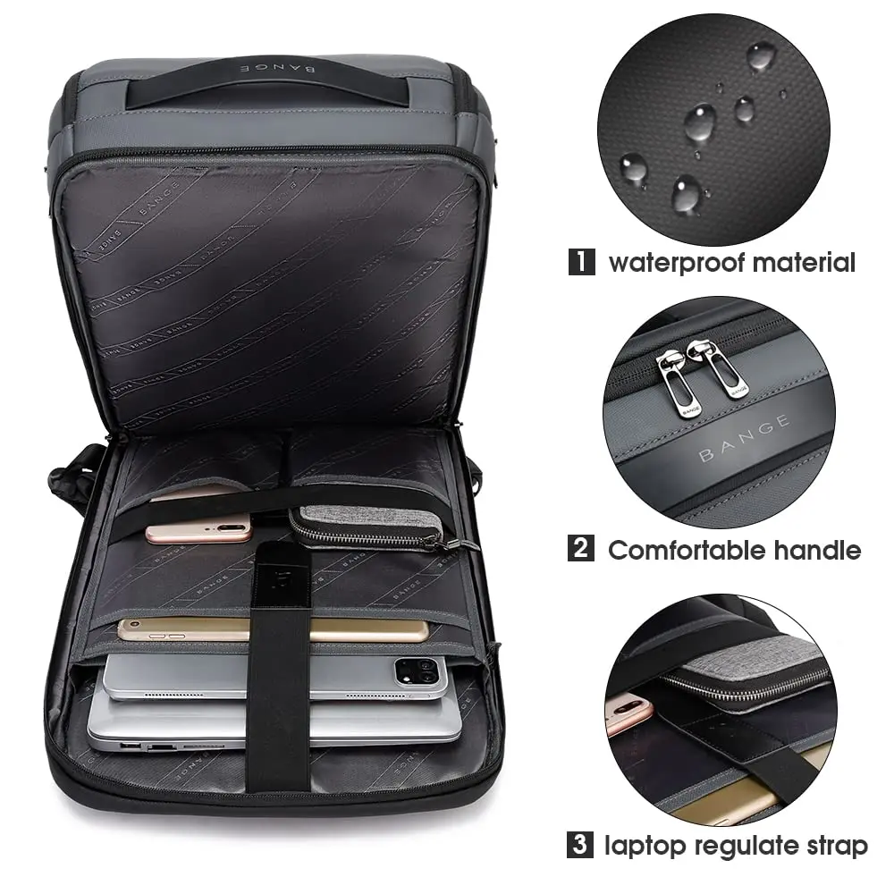 BANGE Business Smart Backpack Waterproof Fit 15.6 Inch Laptop Backpack with USB Charging Port, Travel Durable Backpack (Grey) | 39.4 cm (15.6 in) Laptop Compartment - view 2