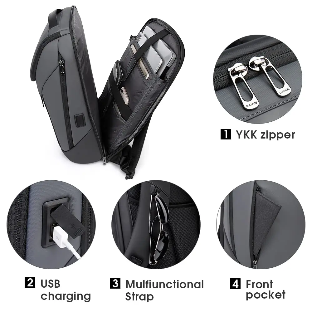 BANGE Business Smart Backpack Waterproof Fit 15.6 Inch Laptop Backpack with USB Charging Port, Travel Durable Backpack (Grey) | 39.4 cm (15.6 in) Laptop Compartment - view 3