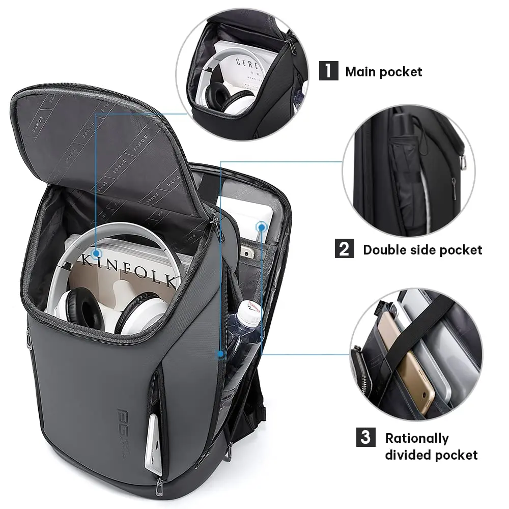 BANGE Business Smart Backpack Waterproof Fit 15.6 Inch Laptop Backpack with USB Charging Port, Travel Durable Backpack (Grey) | 39.4 cm (15.6 in) Laptop Compartment - view 4