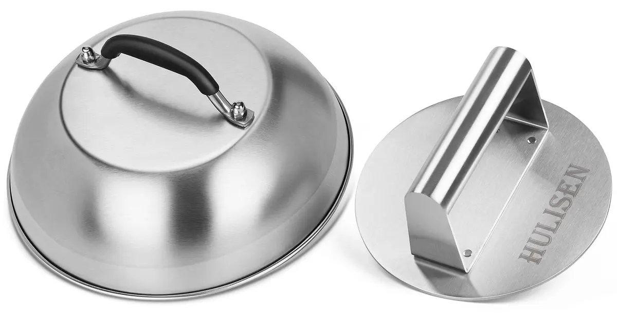 HULISEN 9" Cheese Melting Dome & 6.2" Smashed Burger Press Kit | Stainless Steel - main product image