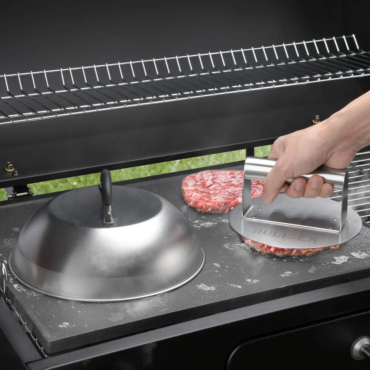 HULISEN 9" Cheese Melting Dome & 6.2" Smashed Burger Press Kit | Stainless Steel - view 5
