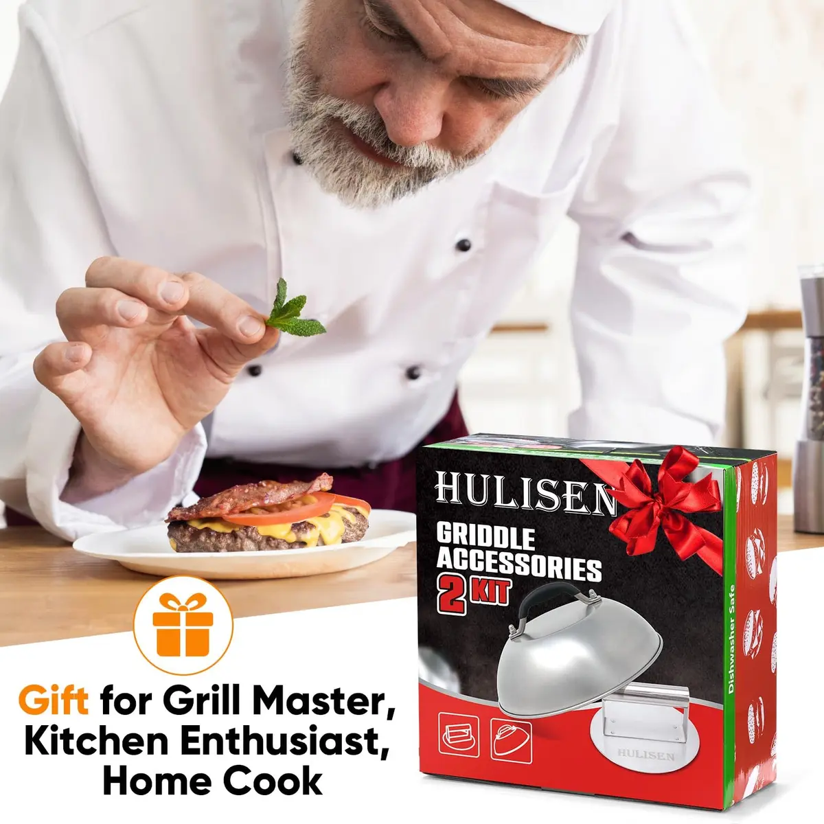 HULISEN 9" Cheese Melting Dome & 6.2" Smashed Burger Press Kit | Stainless Steel - view 8
