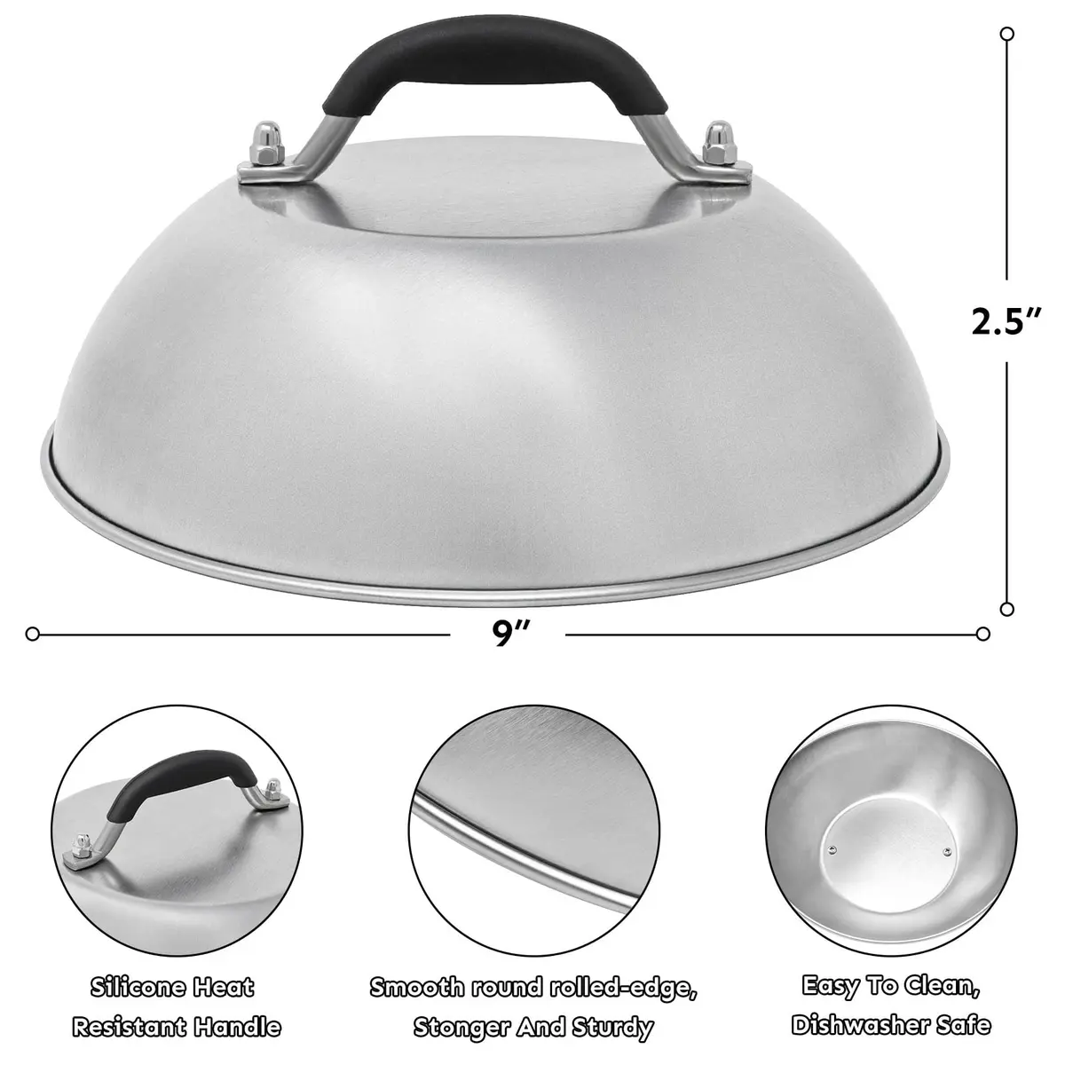 HULISEN 9" Cheese Melting Dome & 6.2" Smashed Burger Press Kit | Stainless Steel - view 2