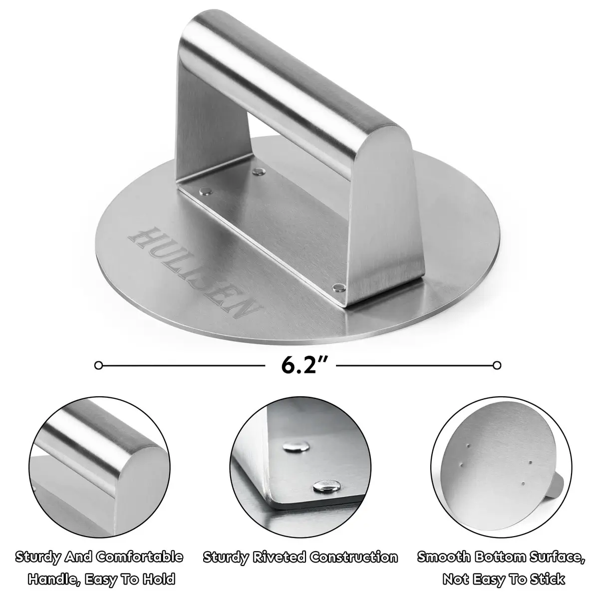 HULISEN 9" Cheese Melting Dome & 6.2" Smashed Burger Press Kit | Stainless Steel - view 3