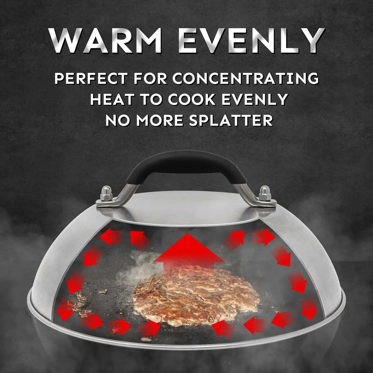HULISEN 9" Cheese Melting Dome & 6.2" Smashed Burger Press Kit | Stainless Steel - view 4