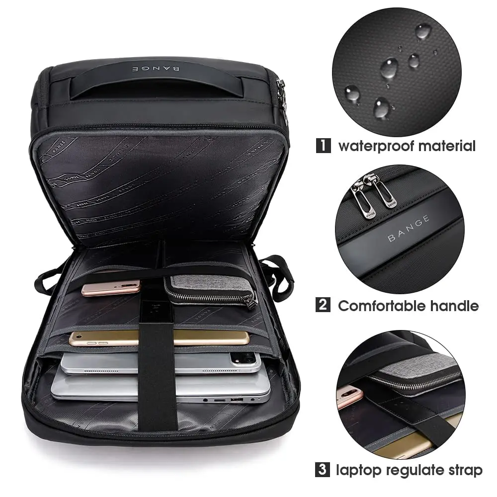 BANGE Business Smart Backpack Waterproof fit 15.6 Inch Laptop Backpack with USB Charging Port, Travel Durable Backpack (35cm x 49cm x 14cm) - view 3