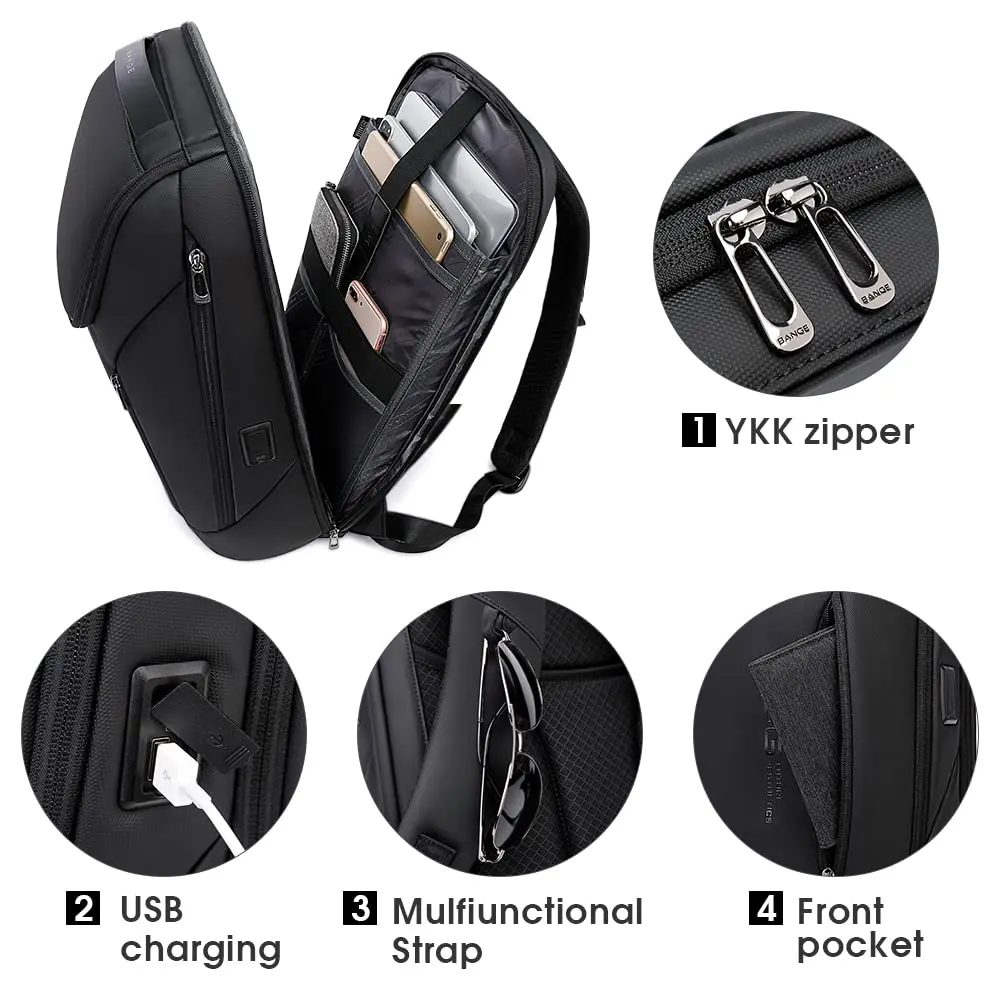 BANGE Business Smart Backpack Waterproof fit 15.6 Inch Laptop Backpack with USB Charging Port, Travel Durable Backpack (35cm x 49cm x 14cm) - view 4