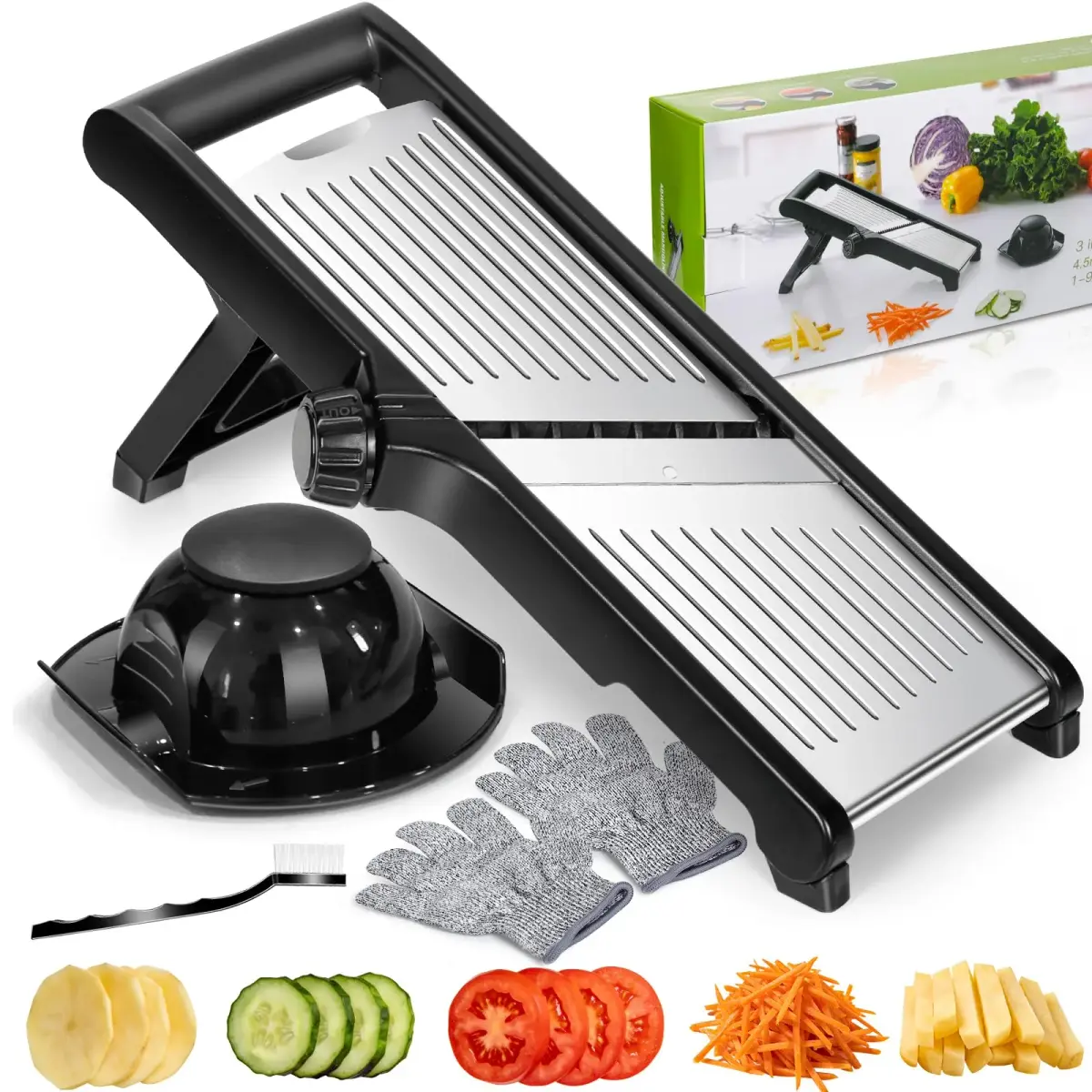 MASTERTOP Adjustable Mandoline Slicer Stainless Steel Vegetable Slicer 17.5 cm (6.9 in) | Safe Kitchen Slicer for Onions, Potatoes, Fruits - main product image