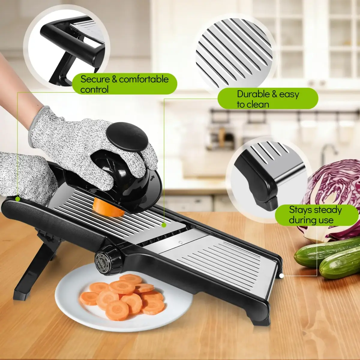 MASTERTOP Adjustable Mandoline Slicer Stainless Steel Vegetable Slicer 17.5 cm (6.9 in) | Safe Kitchen Slicer for Onions, Potatoes, Fruits - view 5