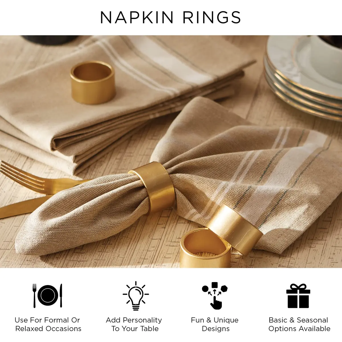 DII Basic Napkin Ring Collection Decorative, Rattan, One Size | Neutral Table Accessory - view 8