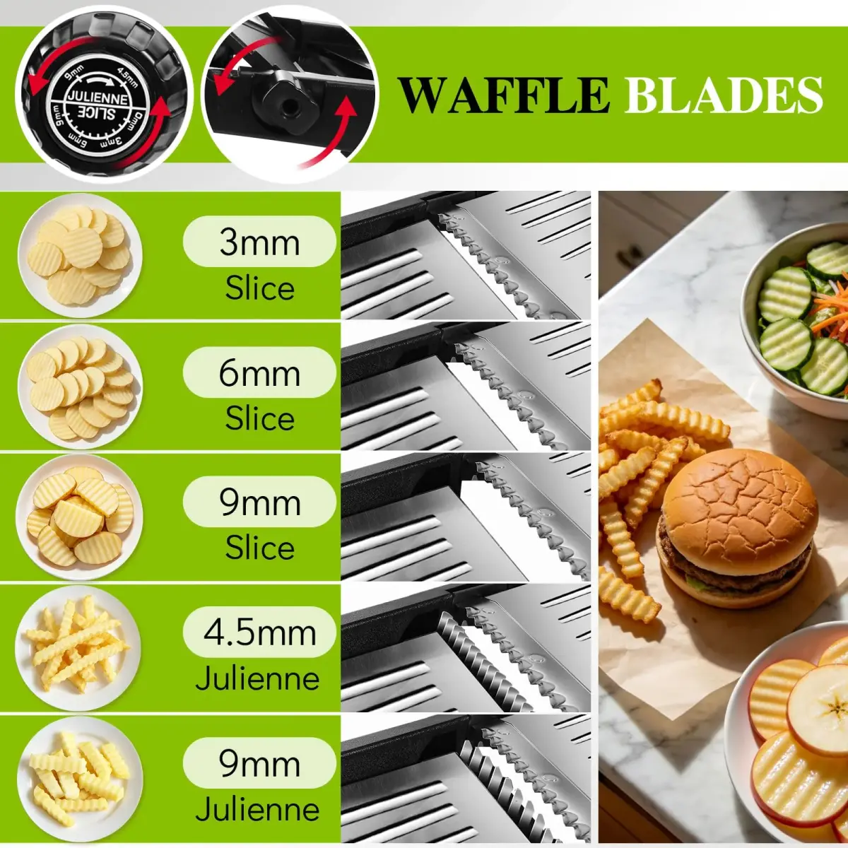 MASTERTOP Adjustable Mandoline Slicer Stainless Steel Food Slicer with 5 Blades & Safety Guard | 40.6cm (16"L) - view 5