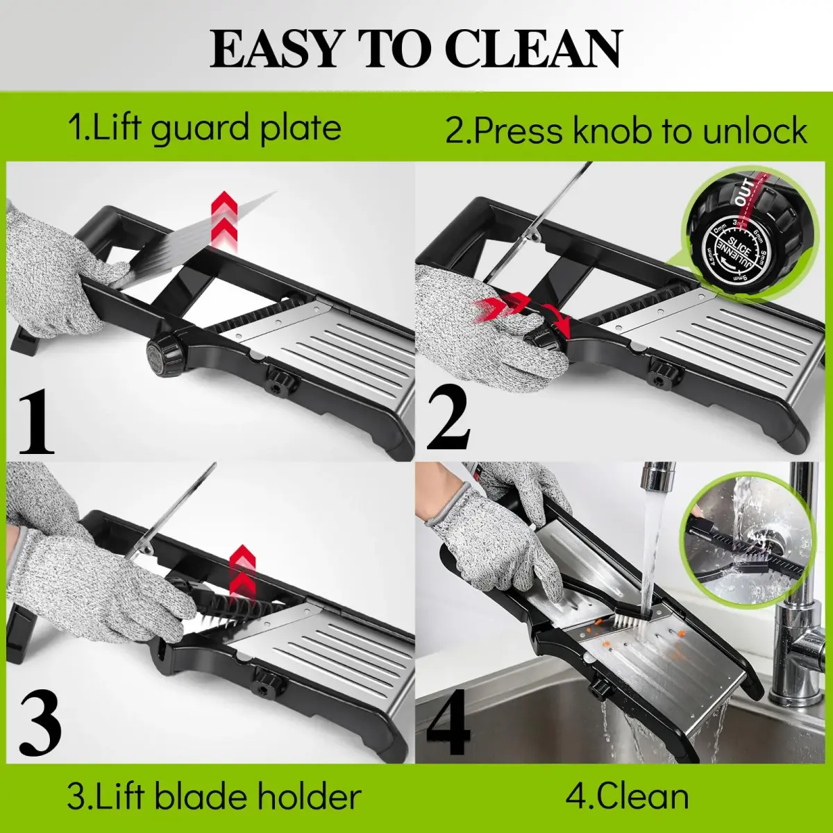 MASTERTOP Adjustable Mandoline Slicer Stainless Steel Food Slicer with 5 Blades & Safety Guard | 40.6cm (16"L) - view 6