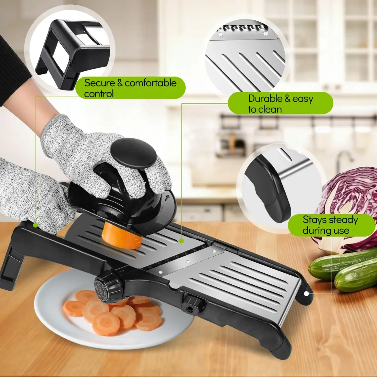 MASTERTOP Adjustable Mandoline Slicer Stainless Steel Food Slicer with 5 Blades & Safety Guard | 40.6cm (16"L) - view 8