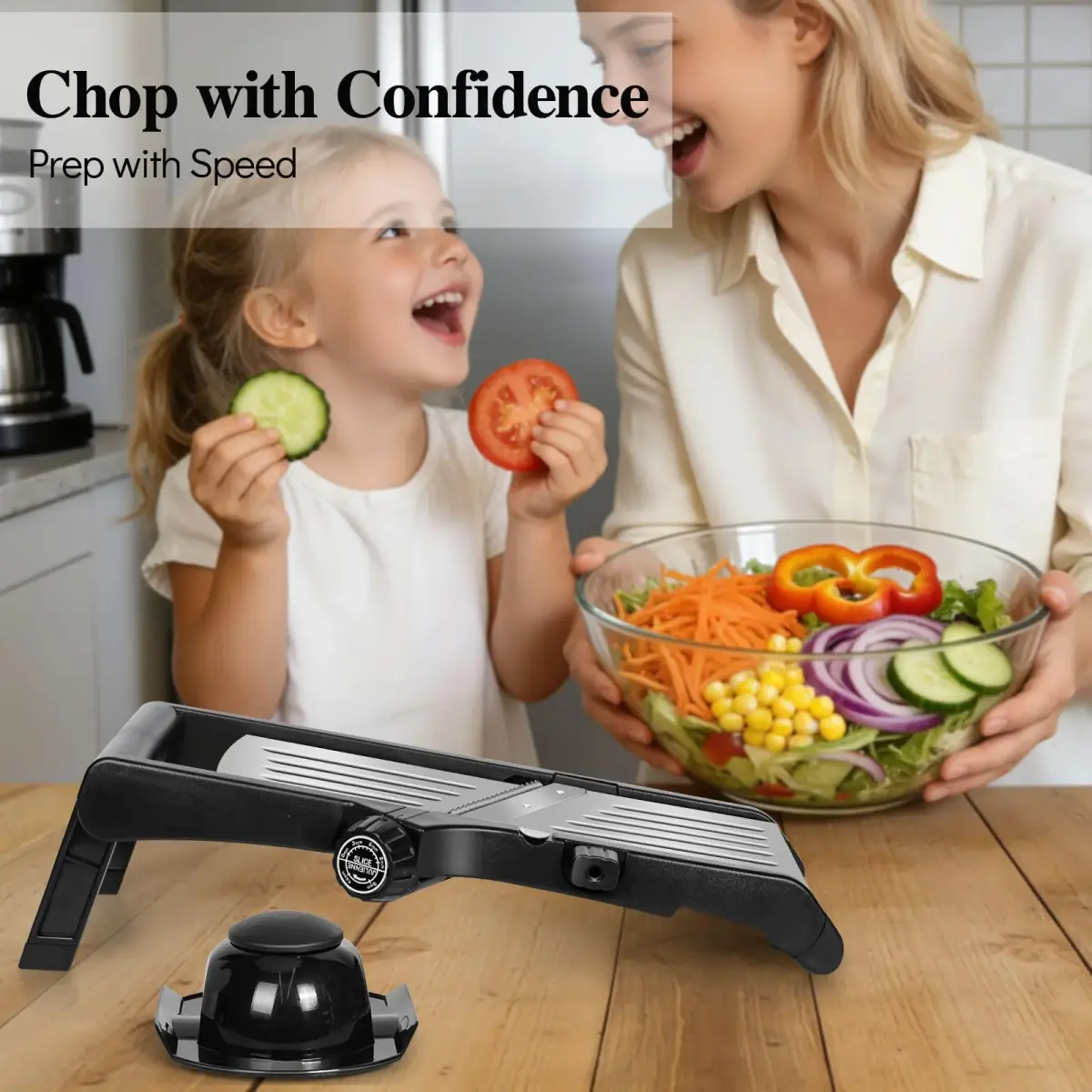 MASTERTOP Adjustable Mandoline Slicer Stainless Steel Food Slicer with 5 Blades & Safety Guard | 40.6cm (16"L) - view 9