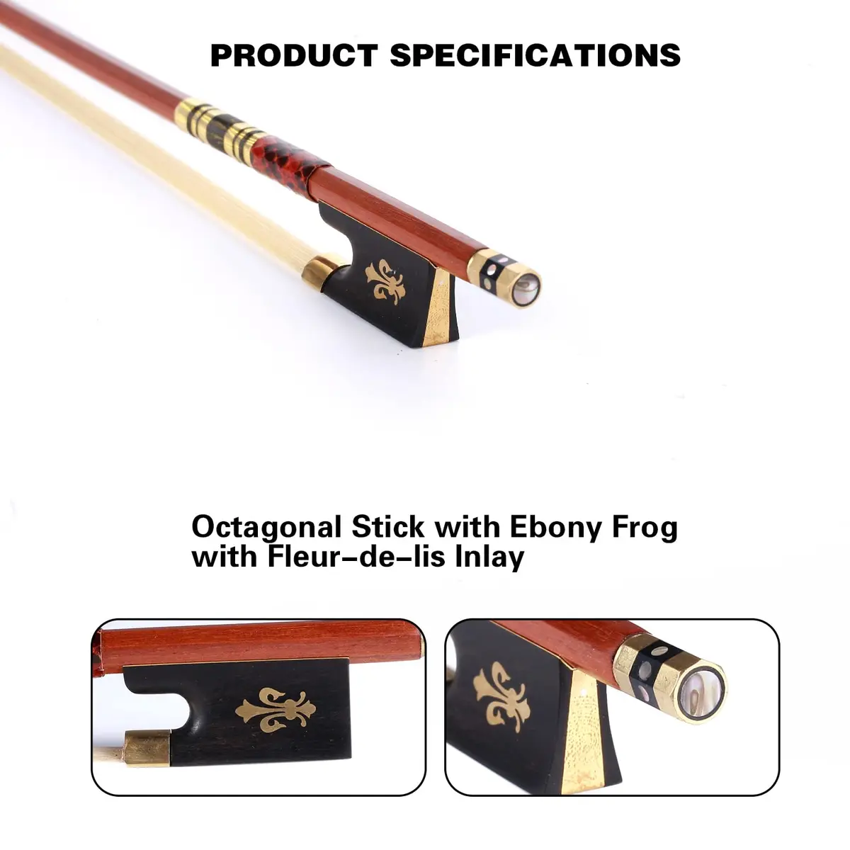 AMZZ Full Size 4/4 Pernambuco Violin Bow with Case | Handmade, Lightweight, Warm Sound - view 8