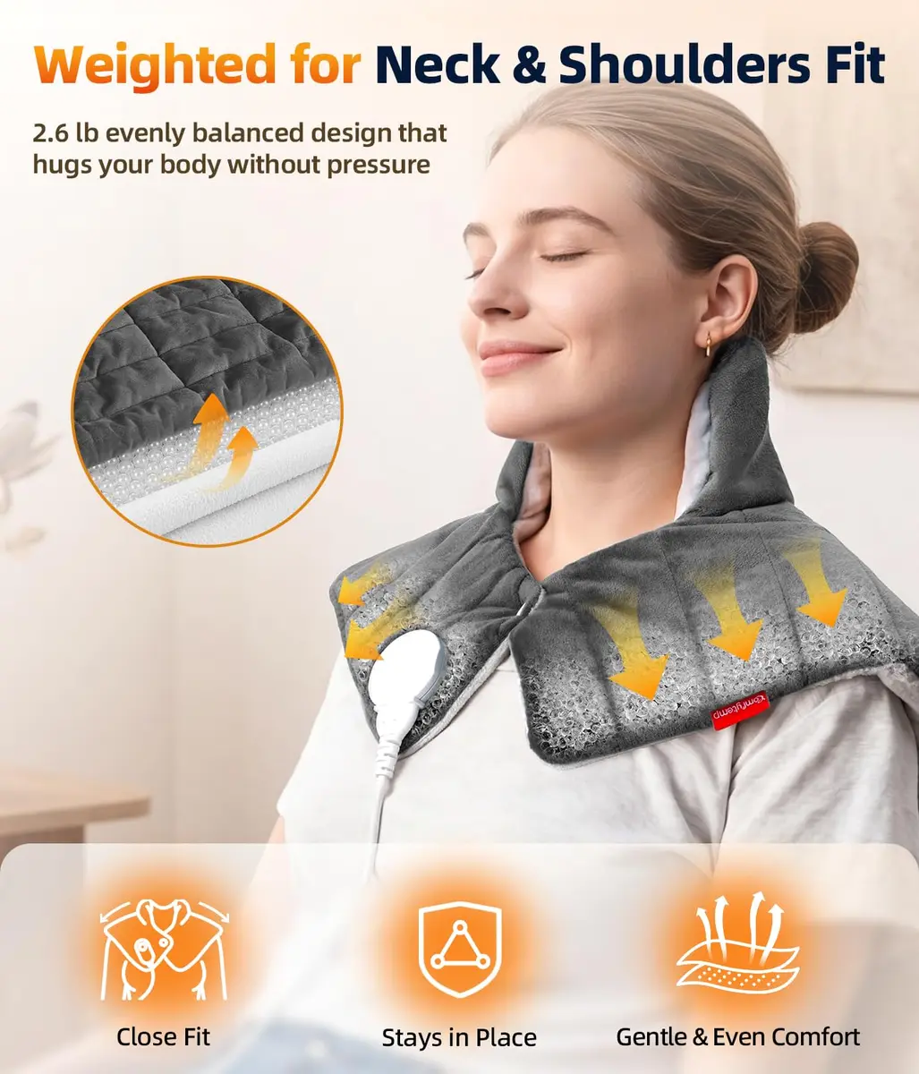 Comfytemp Weighted Heating Pad for Neck Shoulders Back 1.2 kg (2.6 lb) | 9 Heat Settings, 11 Auto-Off Timers, Machine Washable - view 2
