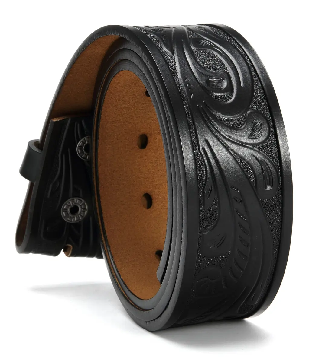 CHAOREN Western Belts for Men without Buckle, 1.5" Full Grain Leather Strap | Floral Black - main product image