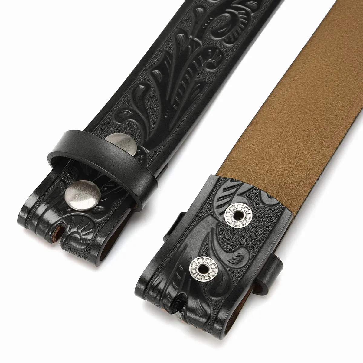CHAOREN Western Belts for Men without Buckle, 1.5" Full Grain Leather Strap | Floral Black - view 6