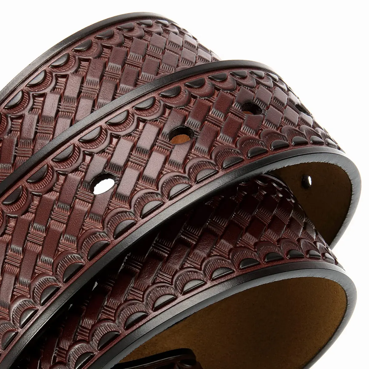 CHAOREN Western Leather Belt Strap for Men, 1.5" (3.8 cm) Full Grain Leather, Interwoven Dark Brown | Floral Embossed Pattern - view 5
