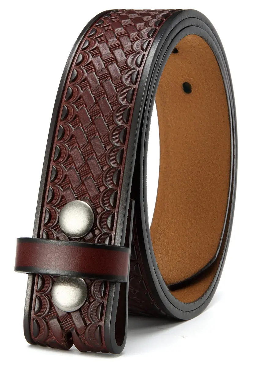 CHAOREN Western Leather Belt Strap for Men, 1.5" (3.8 cm) Full Grain Leather, Interwoven Dark Brown | Floral Embossed Pattern - view 4