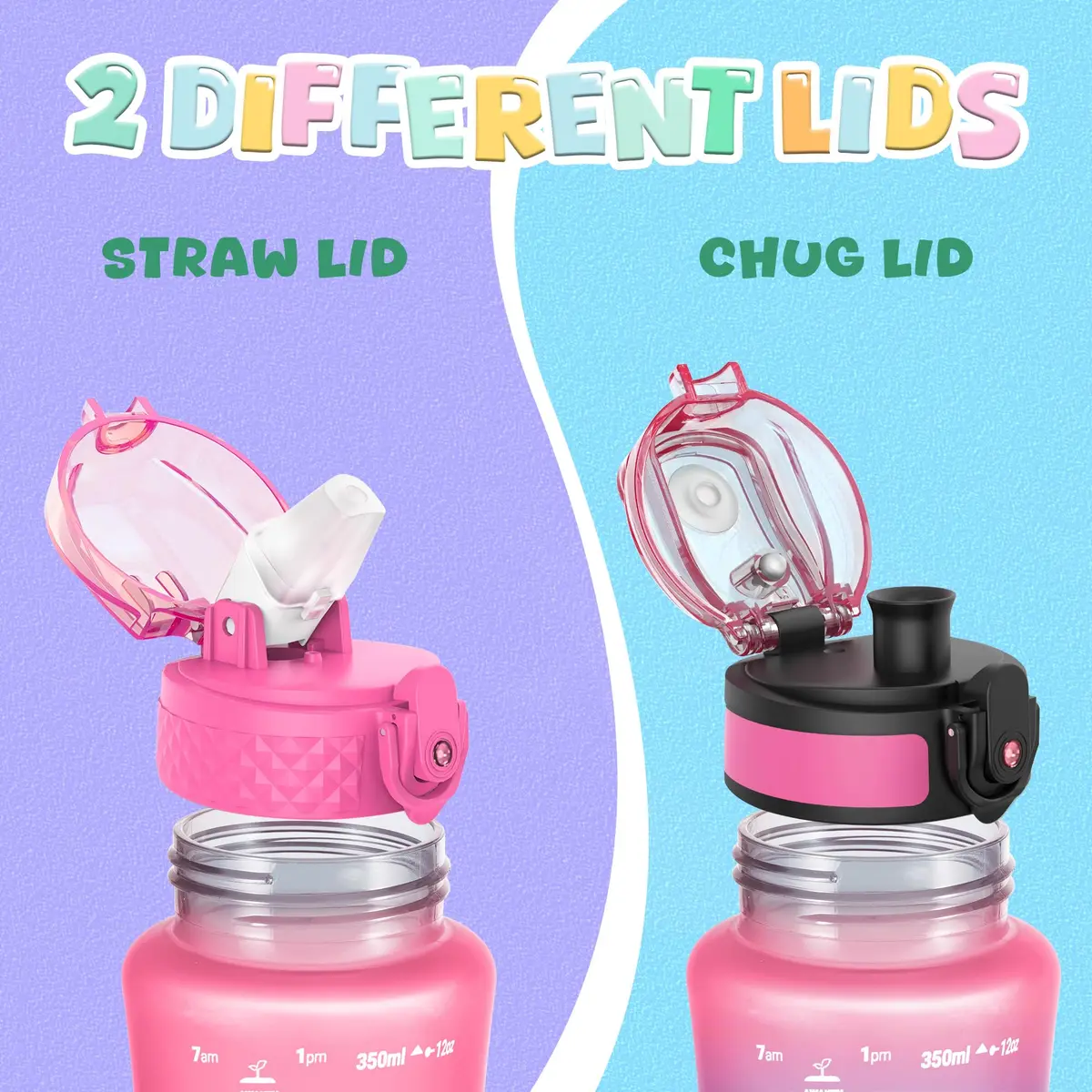 OLDLEY Kids Water Bottle for School, 355ml (12 oz) with Straw & Chug Lids | Leak-Proof Tritan Plastic - view 4