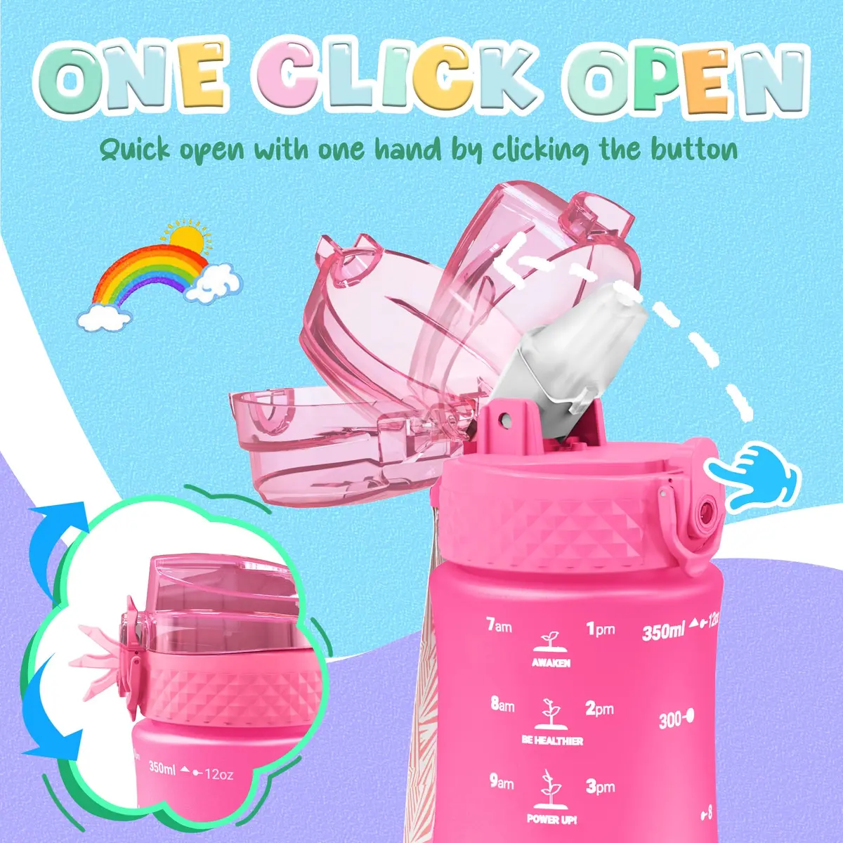 OLDLEY Kids Water Bottle for School, 355ml (12 oz) with Straw & Chug Lids | Leak-Proof Tritan Plastic - view 5
