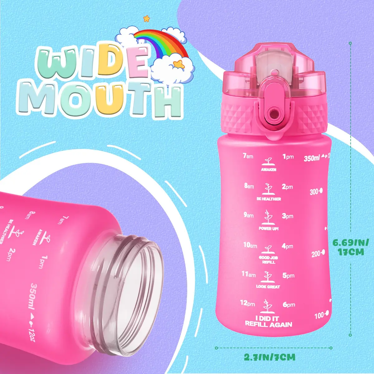 OLDLEY Kids Water Bottle for School, 355ml (12 oz) with Straw & Chug Lids | Leak-Proof Tritan Plastic - view 6