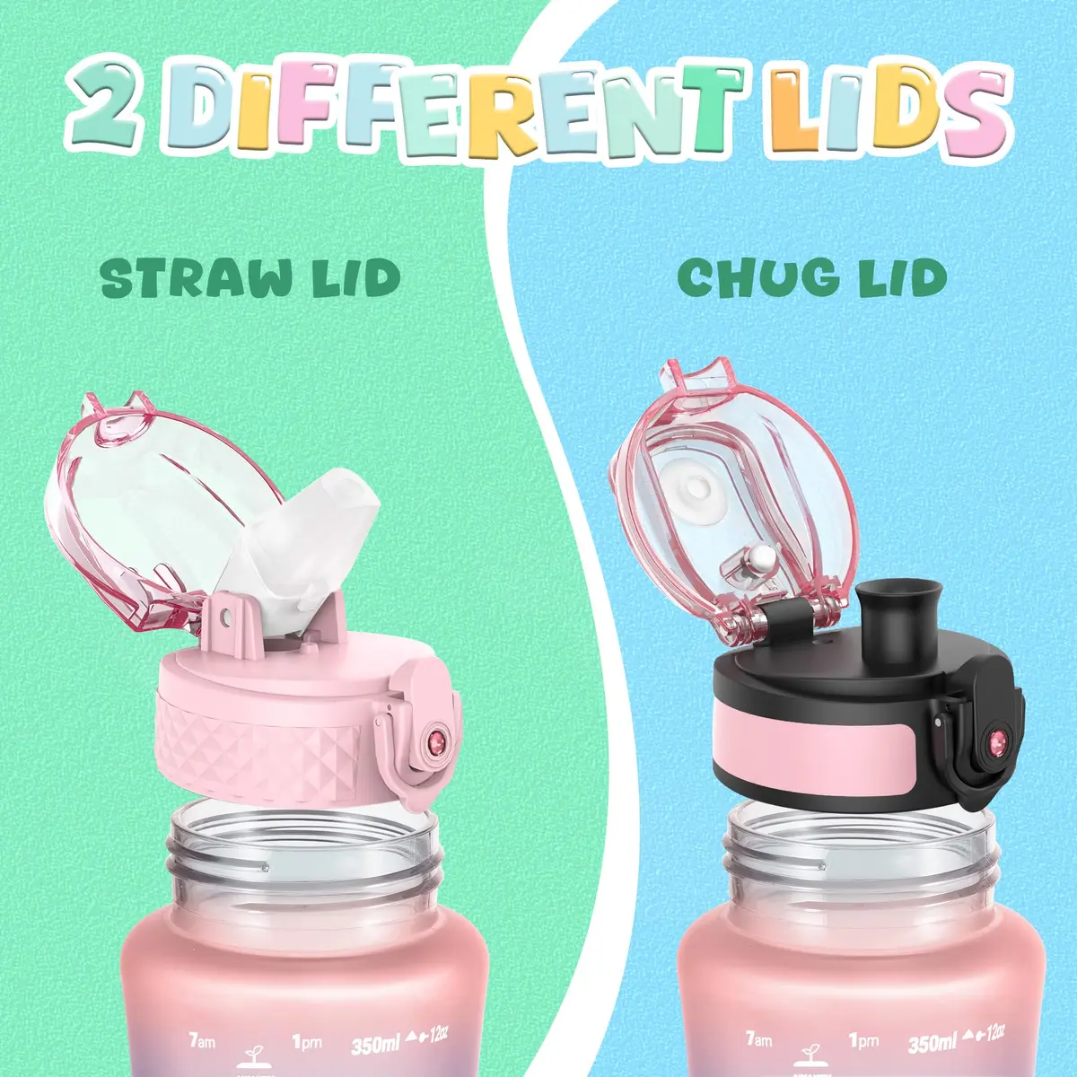 OLDLEY Kids Water Bottle 355ml (12 oz) | BPA-Free Reusable Tritan Plastic with Straw & Chug Lids - view 4