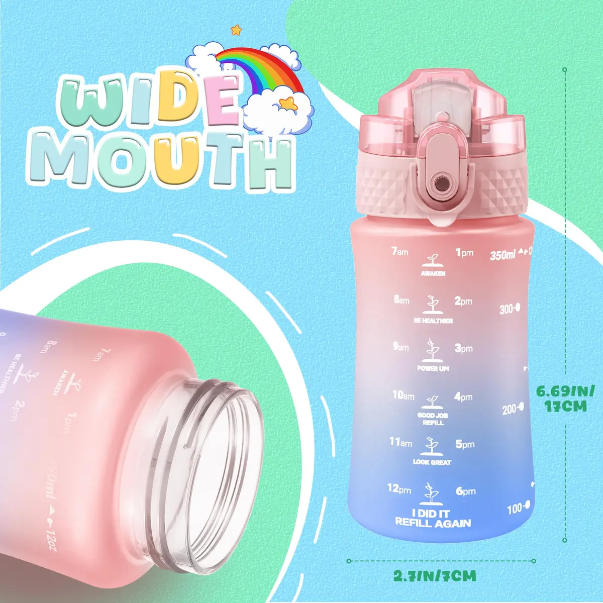 OLDLEY Kids Water Bottle 355ml (12 oz) | BPA-Free Reusable Tritan Plastic with Straw & Chug Lids - view 6
