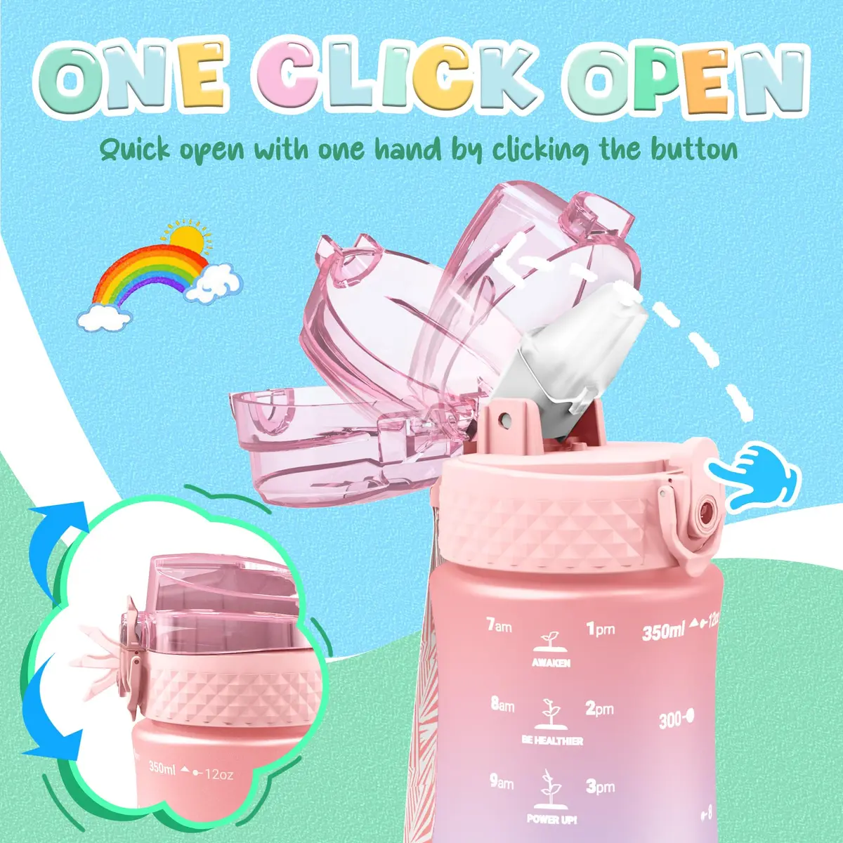 OLDLEY Kids Water Bottle 355ml (12 oz) | BPA-Free Reusable Tritan Plastic with Straw & Chug Lids - view 8
