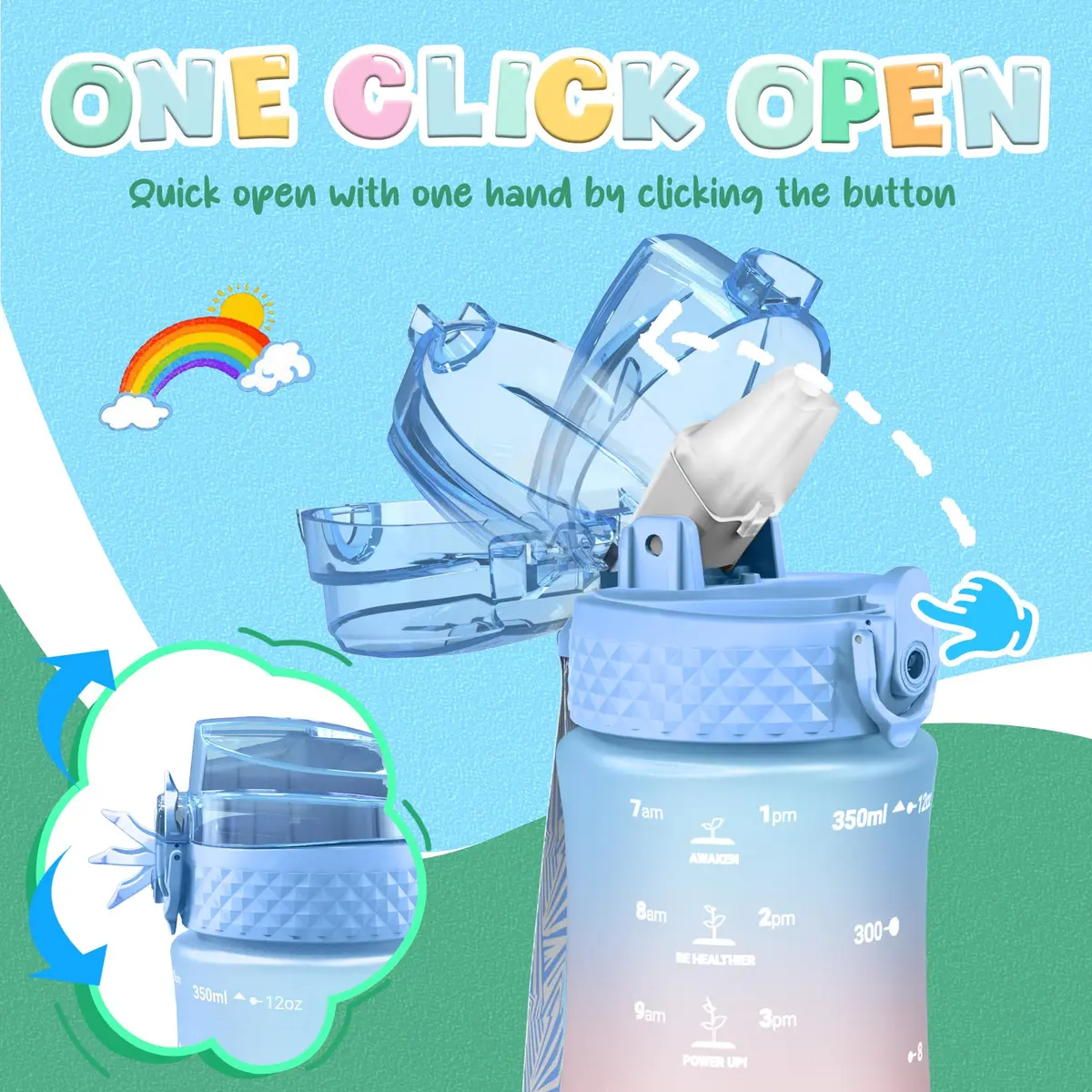 OLDLEY Kids Water Bottle for School, 355ml (12 oz) with Straw & Chug Lids, BPA-Free Tritan Plastic, Leak-proof, Dreamland - view 5