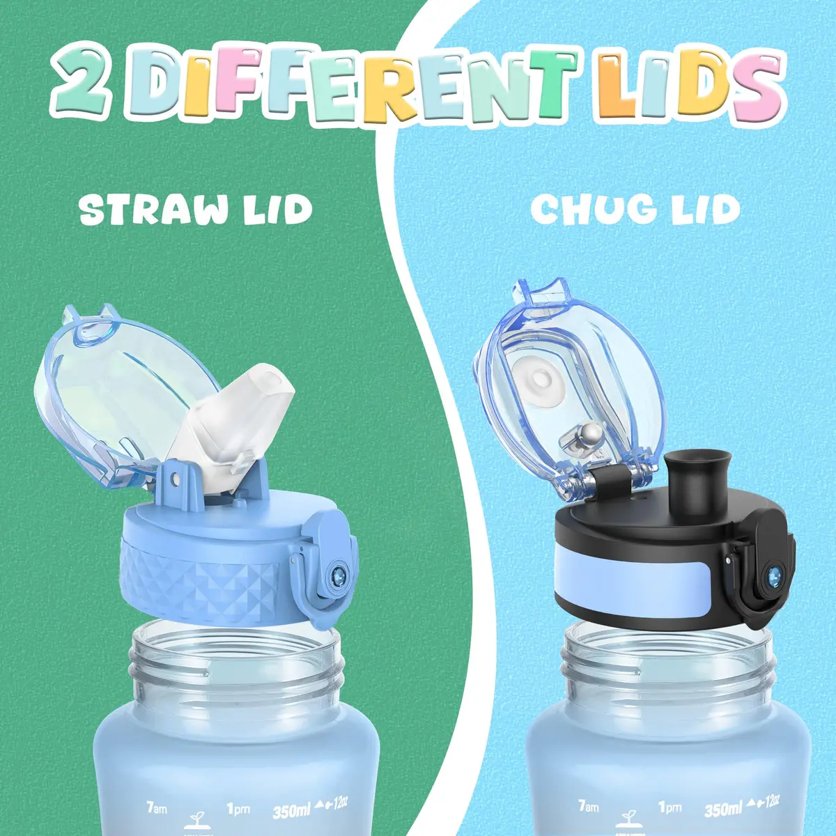 OLDLEY Kids Water Bottle for School, 355ml (12 oz) with Straw & Chug Lids, BPA-Free Tritan Plastic, Leak-proof, Dreamland - view 4