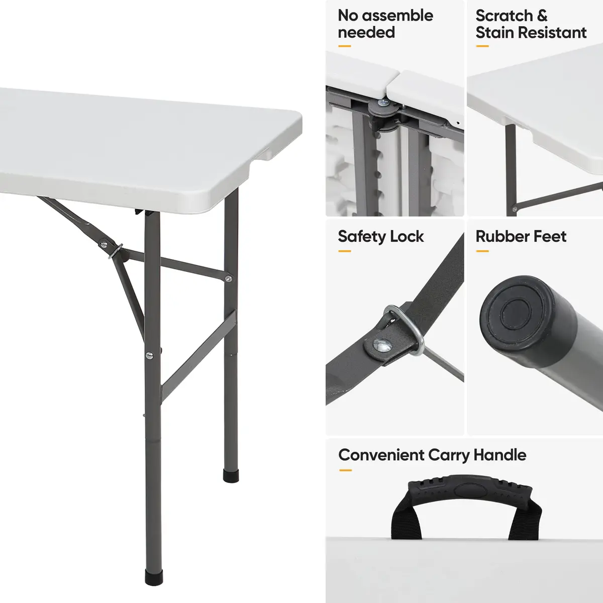 ZENY 4ft Portable Folding Table White | Indoor Outdoor Picnic Party Camp Dining - view 6