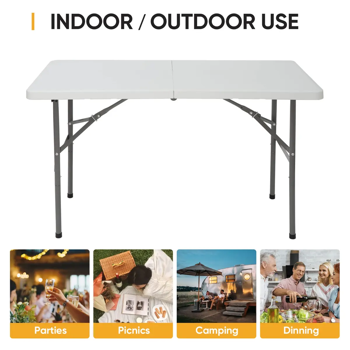 ZENY 4ft Portable Folding Table White | Indoor Outdoor Picnic Party Camp Dining - view 5