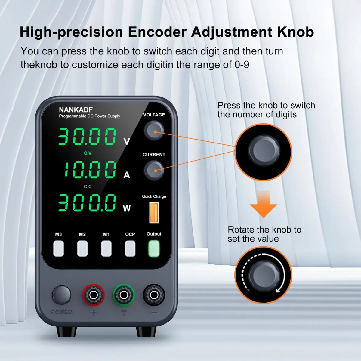 NANKADF 30V 10A DC Power Supply with USB Quick-Charge | Precision Encoder Knob & Memory Presets - view 2