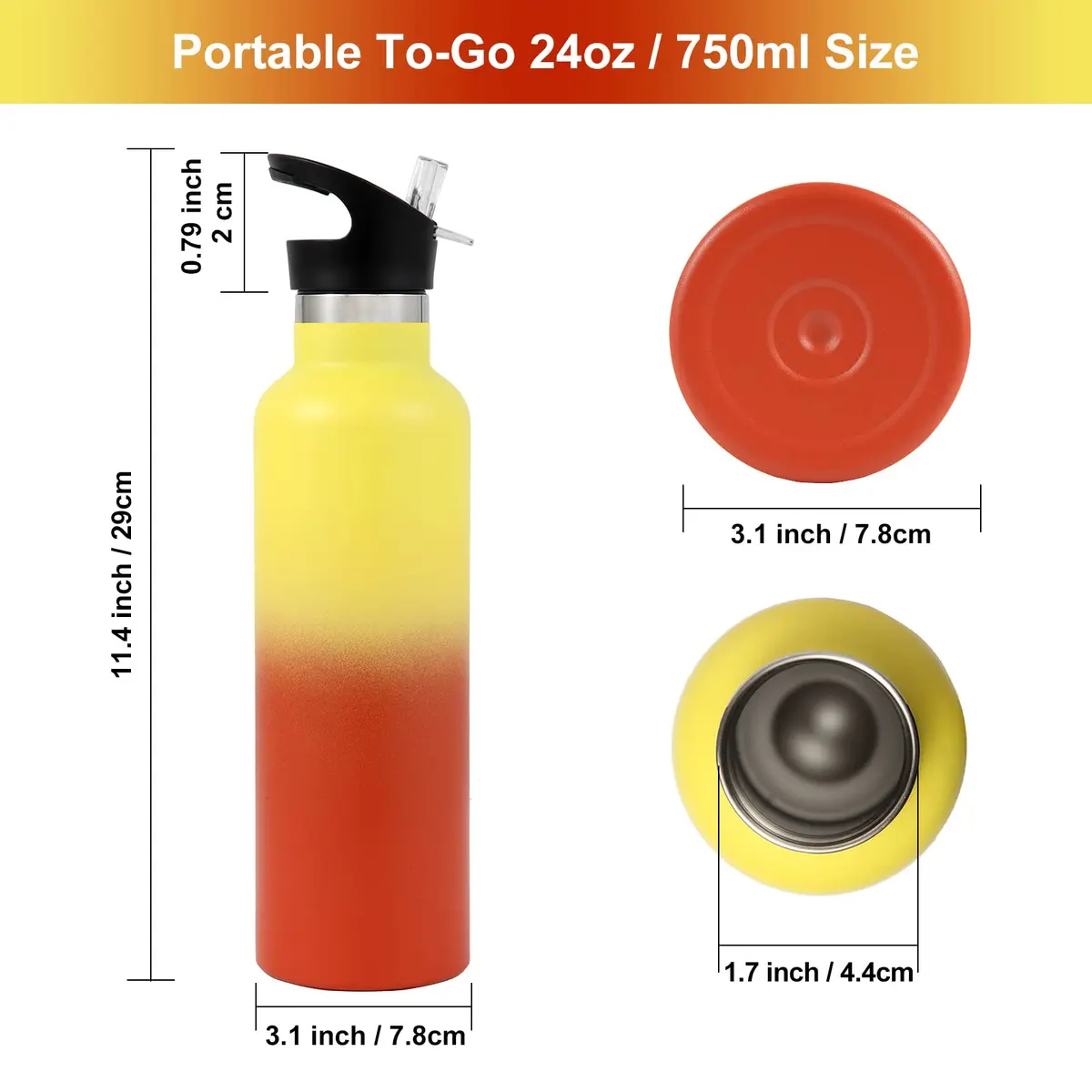 Neihepal Gradient Color Stainless Steel Water Bottle 24oz | Double Wall Vacuum Insulated for Hot & Cold (120 chars) - view 6
