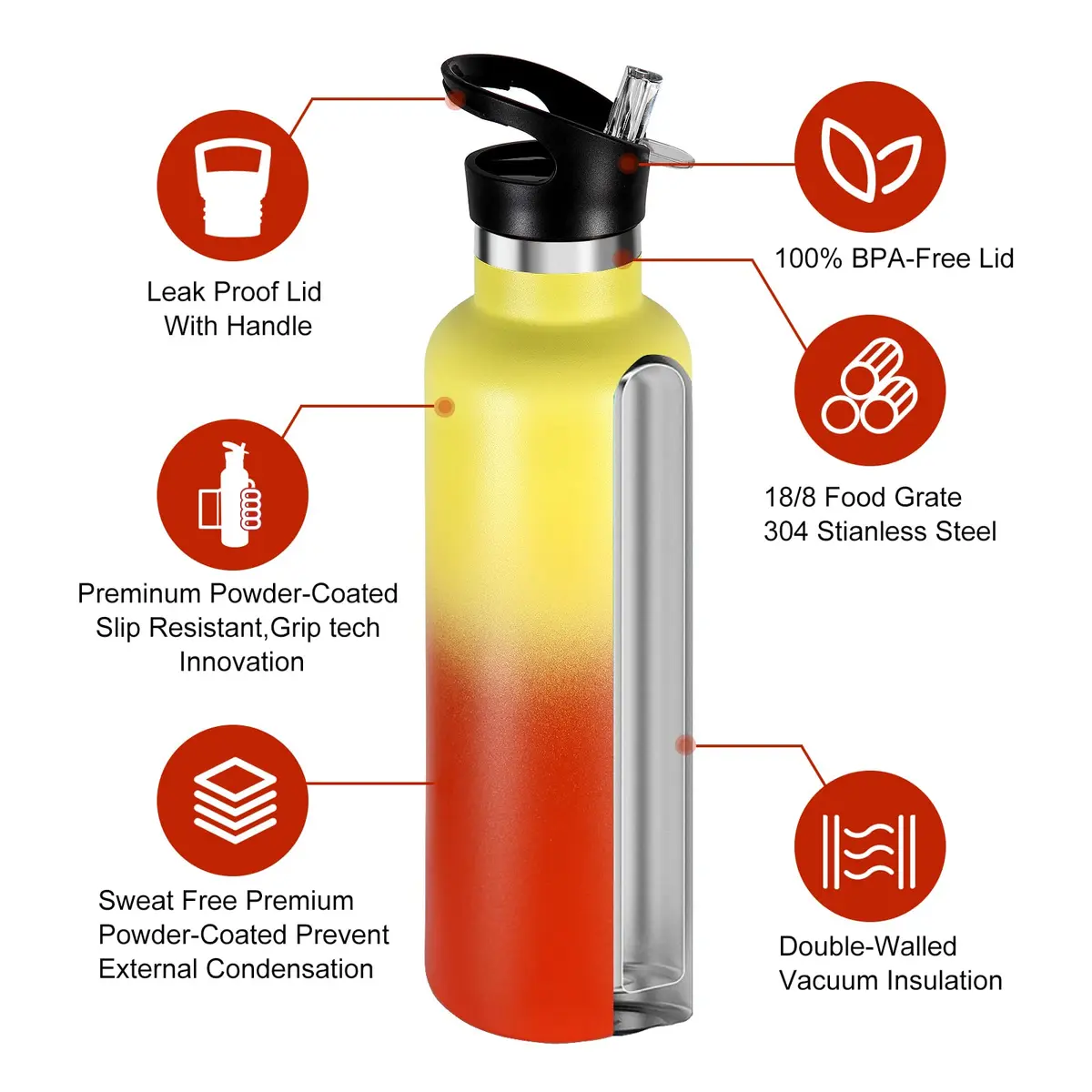 Neihepal Gradient Color Stainless Steel Water Bottle 24oz | Double Wall Vacuum Insulated for Hot & Cold (120 chars) - view 3