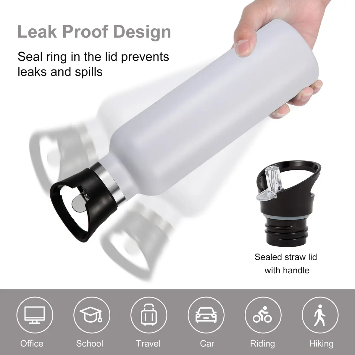 Neihepal White Stainless Steel Water Bottle 24oz | Double Wall Vacuum Insulated Travel Flask - view 5