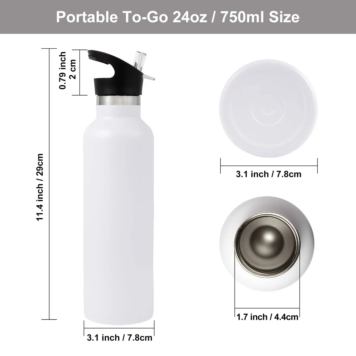 Neihepal White Stainless Steel Water Bottle 24oz | Double Wall Vacuum Insulated Travel Flask - view 6