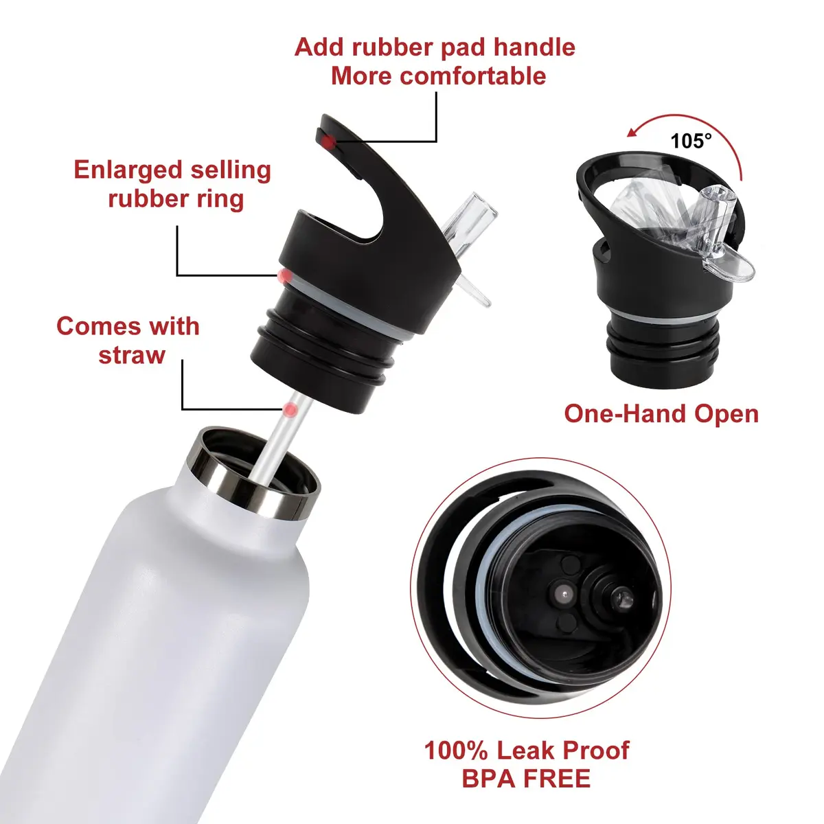 Neihepal White Stainless Steel Water Bottle 24oz | Double Wall Vacuum Insulated Travel Flask - view 4