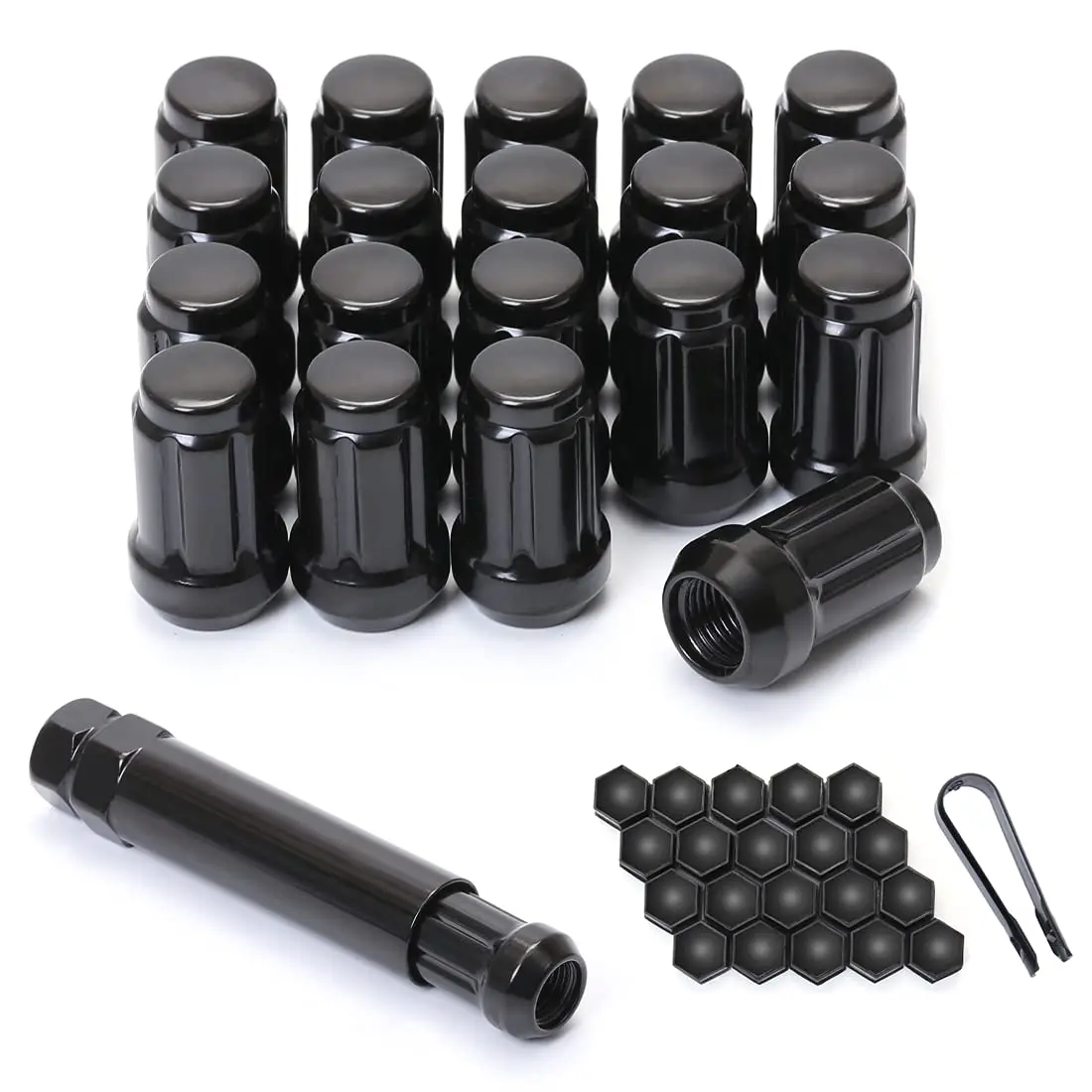 ChnewAuto M12x1.25 Black Lug Nuts 6 Spline Set of 20 | Anti-Theft Acorn Wheel Nuts - main product image