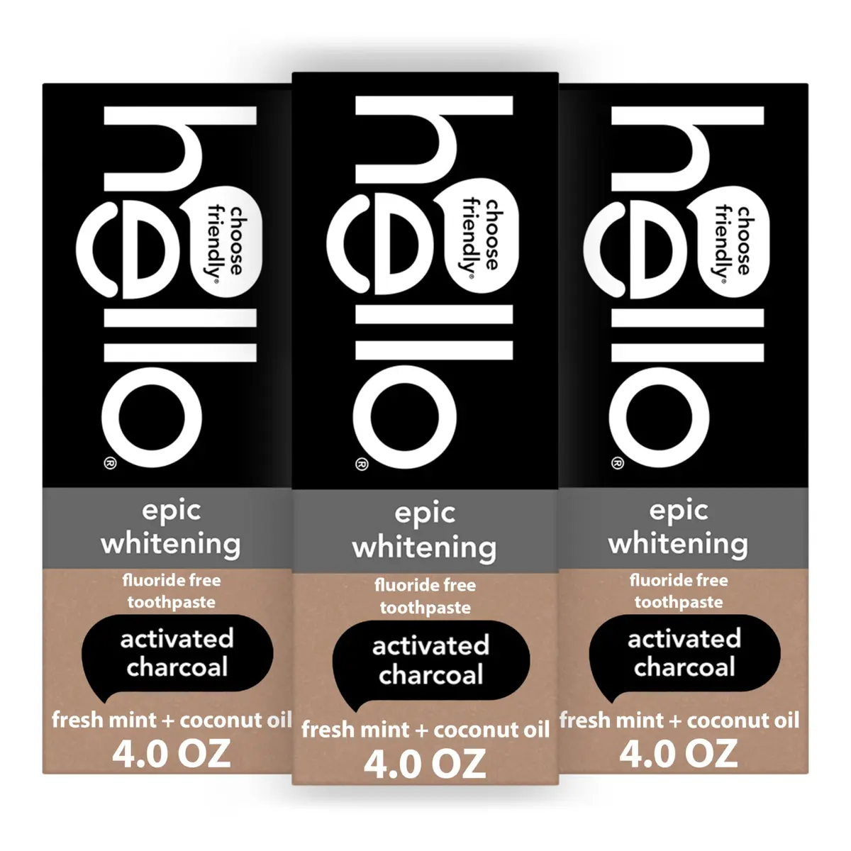 hello Epic Whitening Activated Charcoal Fluoride Free Toothpaste 4 oz (118ml) Tubes | Whitens Naturally - main product image