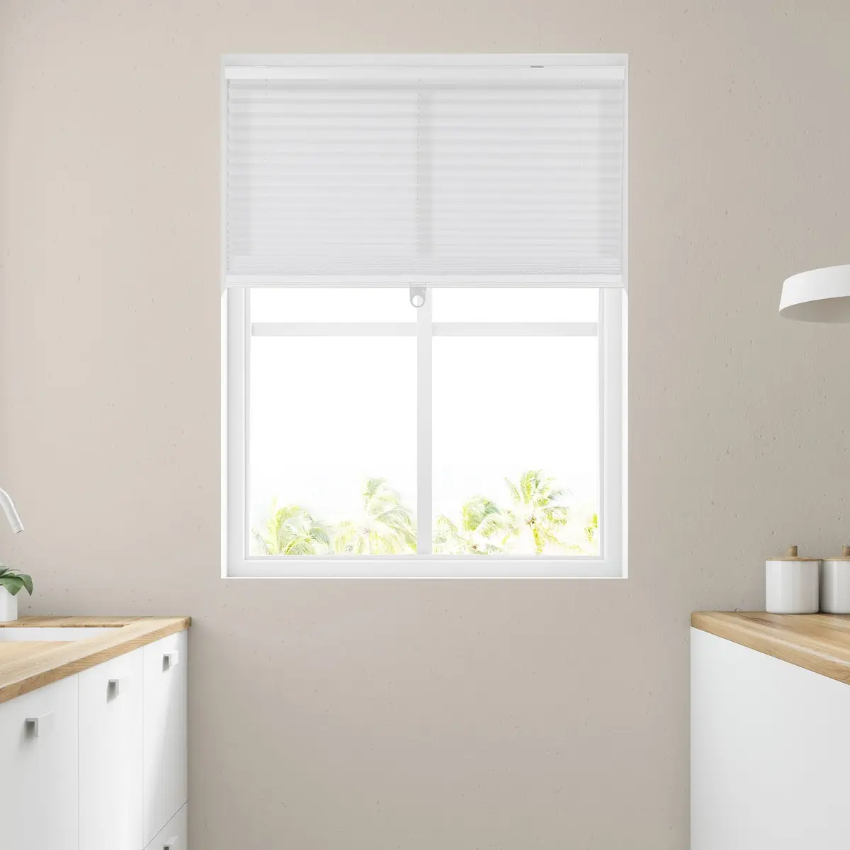 Calyx Interiors Pleated Fabric Window Shades, 40" W x 60" H, White | Cordless Light Filtering Window Shade - view 2