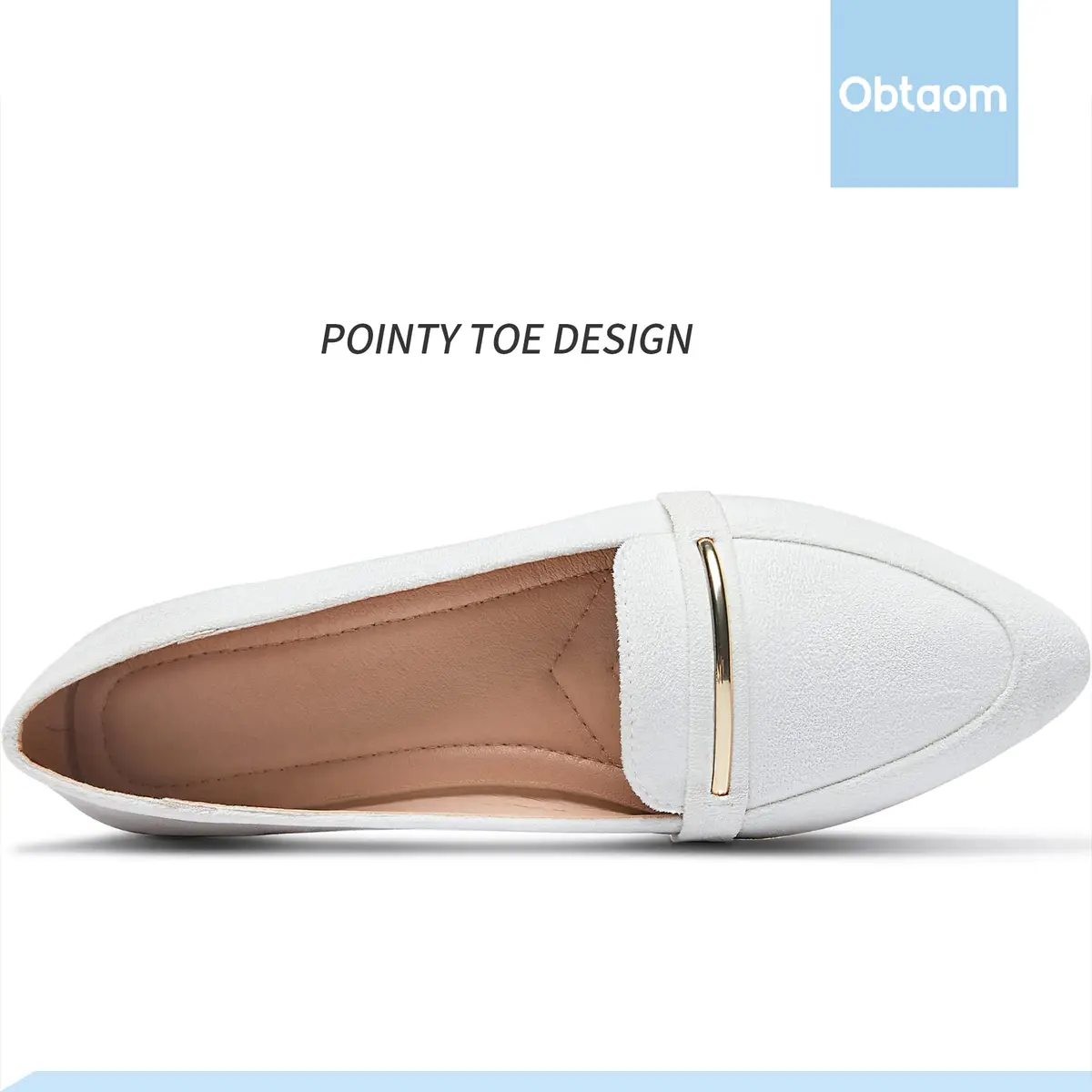 Obtaom Women's Pointy Toe Loafer Flat Comfortable Faux Suede Work Shoes, White US7 | Elegant & Breathable - view 5