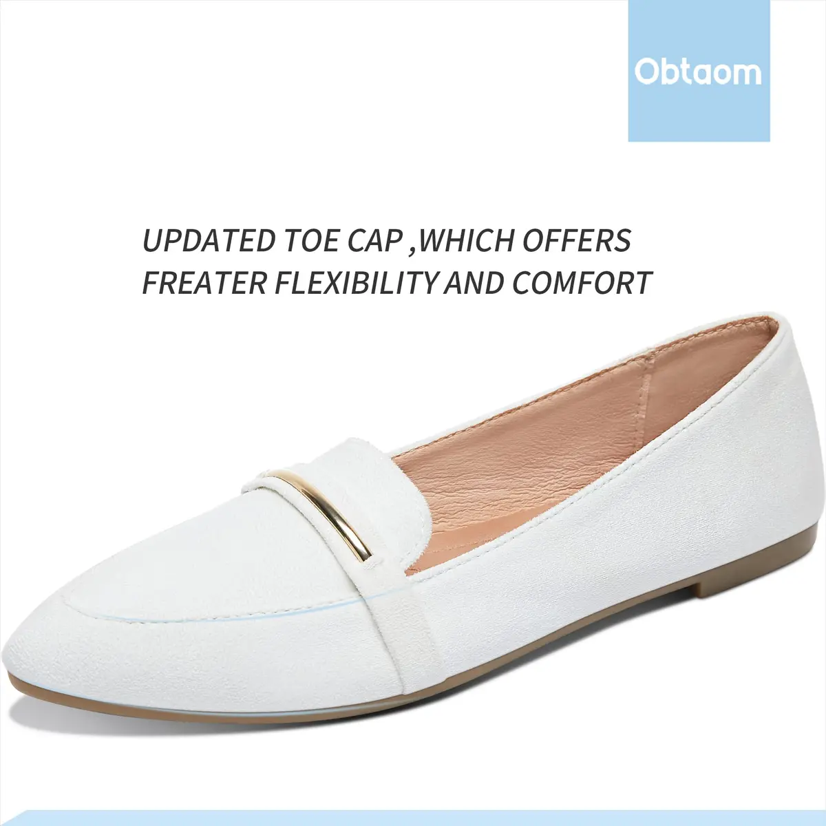 Obtaom Women's Pointy Toe Loafer Flat Comfortable Faux Suede Work Shoes, White US7 | Elegant & Breathable - view 7